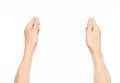 Gestures topic: human hand gestures showing first-person view isolated on white background in studio Royalty Free Stock Photo