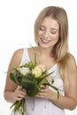 She get a bouquet of flowers (roses) for her birthday Royalty Free Stock Photo