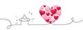 Get box line icon. Open delivery parcel sign. Cargo package. Continuous line big heart. Vector