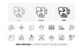 Get box, Supply chain and Parcel delivery line icons. For web app, printing. Line icons. Vector Royalty Free Stock Photo