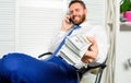 Get cash in few minutes. Banking support line concept. Man successful businessman phone conversation ask service Royalty Free Stock Photo