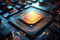 Get a closer look at the inner workings of your computer with this detailed image showcasing a processor chip, Technology Royalty Free Stock Photo