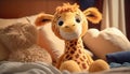Get cozy with a cute and fuzzy giraffe plush toy character, Generative AI