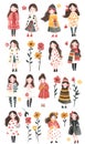 Girl with Diverse Outfits Clipart Set (AI-Generated) Royalty Free Stock Photo