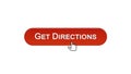 Get directions web interface button clicked with mouse cursor, wine red color Royalty Free Stock Photo