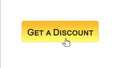 Get a discount web interface button clicked with mouse cursor, orange color Royalty Free Stock Photo