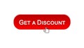 Get a discount web interface button clicked with mouse cursor, red color Royalty Free Stock Photo