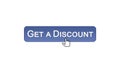 Get a discount web interface button clicked with mouse cursor, violet color Royalty Free Stock Photo