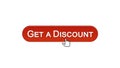 Get a discount web interface button clicked with mouse cursor, wine red color Royalty Free Stock Photo