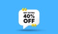 Get Extra 40 percent off Sale. Discount offer sign. Chat speech bubble 3d icon. Vector Royalty Free Stock Photo