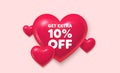 Get Extra 10 percent off sale. Discount offer sign. 3d hearts banner. Vector Royalty Free Stock Photo
