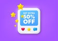 Get Extra 50 percent off Sale. Discount offer sign. Social media post 3d frame. Vector Royalty Free Stock Photo