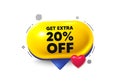 Get Extra 20 percent off Sale. Discount offer sign. Offer speech bubble 3d icon. Vector Royalty Free Stock Photo