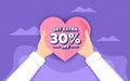 Get Extra 30 percent off Sale. Discount offer sign. Vector