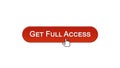 Get full access web interface button clicked with mouse cursor, wine red color Royalty Free Stock Photo