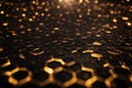 Get a glimpse of the future with this black and gold hexagon background. ai generative