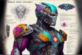 Futuristic colorful cyborg sketch diagram. AI art generated.