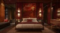 Luxurious Hotel Room with Red and Gold Decor in VRAY Style