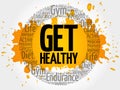 Get Healthy circle stamp word cloud