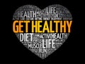 Get Healthy heart word cloud, fitness, sport Royalty Free Stock Photo