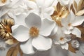 Elegant 3D Rendered White and Gold Floral Background, AI Generated