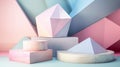 Get lost in the geometric beauty of this podium featuring a mix of soft pastel tones and sharp angles. The lowpoly style