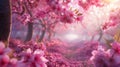 Get lost in a sea of vibrant hues as a cherry orchard explodes with blossoming flower