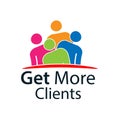 Get more clients with people sign. Flat vector illustration on white background