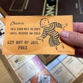 A get out of Jail Free card from a monopoly set Royalty Free Stock Photo