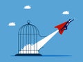 Get out of the safe zone. Businessman flies out of the cage. business concept