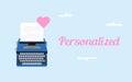 Get personalized love letter illustration with white paper and typing machine and pink love symbol