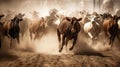 The chaotic and exciting movements of a rodeo event with bulls bucking and cowboys holding on for created with Generative AI