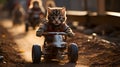 Adventurous Kitten: A Playful Feline Rides a Quad on a Thrilling Rally Racing Circuit AI Generated