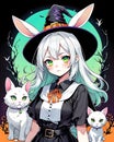 Awesome Halloween with the rabbit witch. Royalty Free Stock Photo