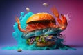 Get ready for a flavor explosion concept. Burger with crab seafood, created with Generative AI technology