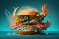 Get ready for a flavor explosion concept. Burger with crab seafood, created with Generative AI technology