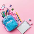 Get Ready For School With Backpack And Supplies On Pink, School Theme Royalty Free Stock Photo