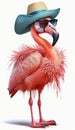 Funny Crazy Flamingo Summer Wearing Sunglasses and Hat, Isolated on White Background - Generative AI