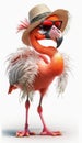 Crazy Funny Flamingo Summer Wearing Sunglasses and Hat, Isolated on White Background - Generative AI