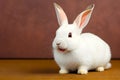 a rabbit with a pink tongue is sitting on a brown generated by ai