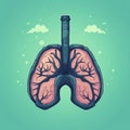 Cartoon lung cancer with tumor and smoking risk factors
