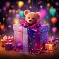 Glowing Birthday Gift with Vibrant Colors and Twinkling Lights