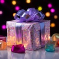 Glowing Birthday Gift with Vibrant Colors and Twinkling Lights