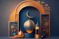 Get ready to celebrate the Islamic holiday with a beautiful 3D banner in royal blue and peach monotones. The banner features a Royalty Free Stock Photo