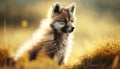 Cute Wolf Cub in Meadow: Playful Pup in the Summer Sun. Generative AI