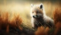 Cute Wolf Cub in Meadow: Playful Pup in the Summer Sun. Generative AI