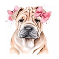 Aww-Worthy Alert! This Shar Pei Puppy Stock Photo Featuring a Pastel Headband Bandana and Watercolor Magic Will Melt Your Heart