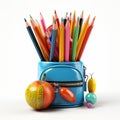 Back to school concept with colorful pencils in schoolbag on white background Ai generative Royalty Free Stock Photo