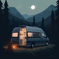 Sleek and Modern Camper Van in a Quiet Forest