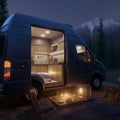 Sleek and Modern Camper Van in a Quiet Forest